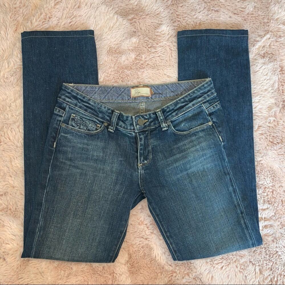 Paige Premium Denim Embroidered Blue Heights Straight Leg Jeans Size: 28